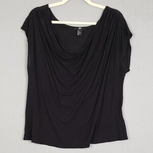 H&M Size L Cap Sheeve Draped Top Black Gathered Front Office Staple Layering